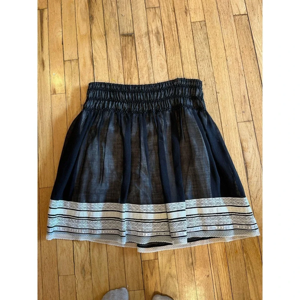 Laundry by Shelli‎ Segal Mini Skirt Black White Lace Trim Elastic Waist 6